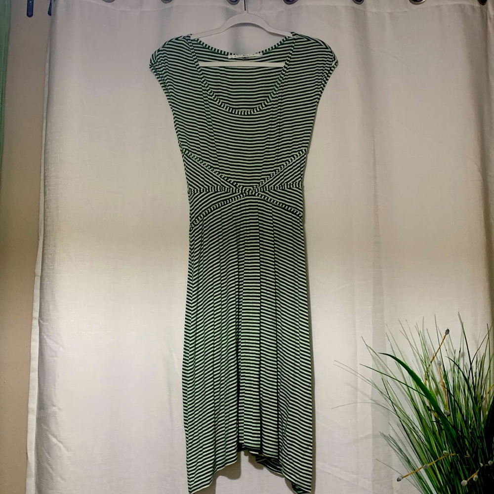 Max Studio, green striped cotton sun dress.